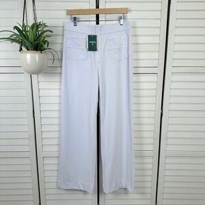 New Halara‎ High Waist Button Multiple Pockets Straight Leg Pant White Size L